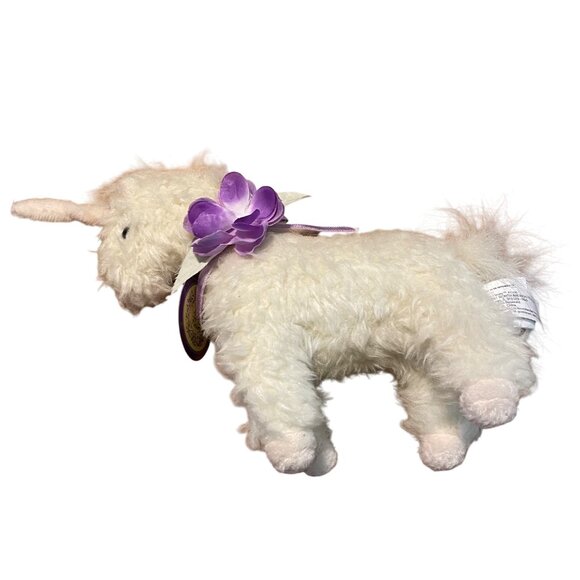 Little Fleury Unicorn Plush Toy With Purple Flower Ribbon 9" - Picture 5 of 6